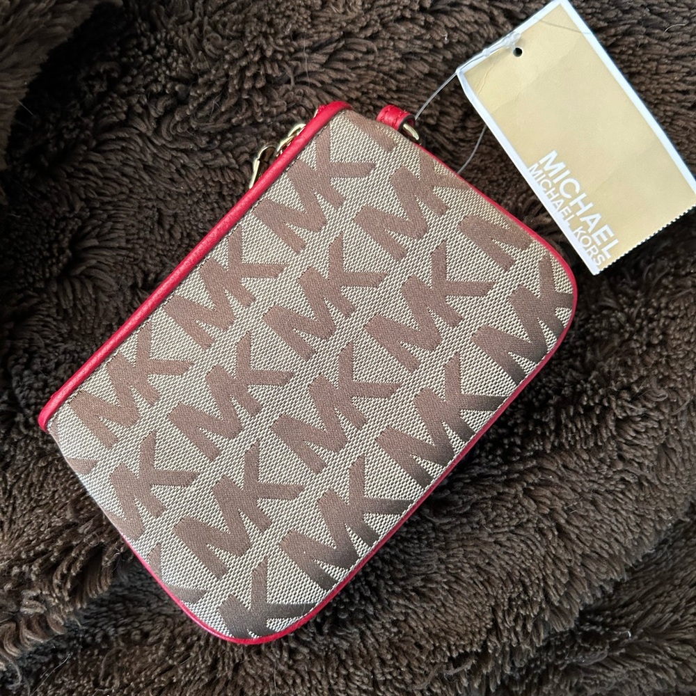 NWT Michael Kors Brown and Red Wristlet- PRICE FIRM